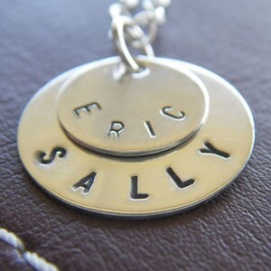 Personalized Silver Necklace with Names or Initials - Hand Stamped Sterling Silver - Layered Charm Jewelry - Optional Birthstones or Pearls