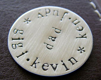 Custom Golf Ball Marker - Personalized with Names or Your Message - Hand Stamped Sterling Silver Keepsake - Great Gift for Dad!