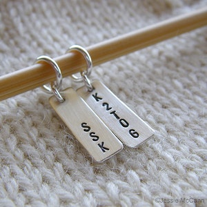 Personalized Knitting / Crochet Stitch Markers - Hand Stamped Sterling Silver - 3/4&quot; Bar Markers in 6 Styles - Knit Notions, Knitters Gift