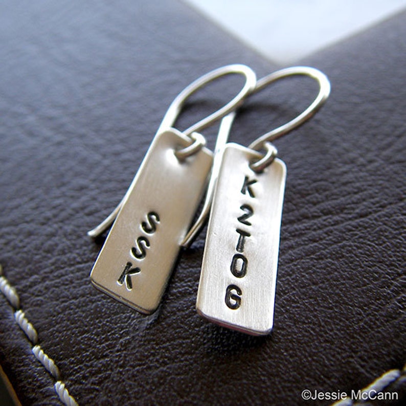 Knitter Earrings SSK and K2TOG Earrings Personalized Hand Stamped Sterling Silver Custom Jewelry for Knitters image 2