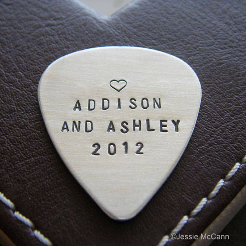 Custom Guitar Pick Personalized Hand Stamped Sterling Silver Pick Heavy Guage with Double-Side Stamping Makes a Great Gift image 4