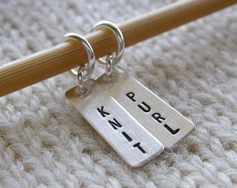 Personalized Knitting / Crochet Stitch Markers - Hand Stamped Sterling Silver - 3/4" Bar Stitch Markers in 6 Styles - Knitters Gift