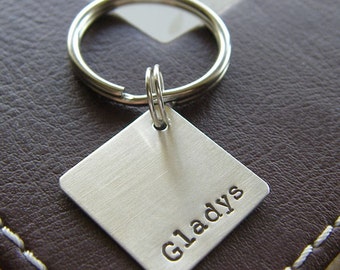 Custom Keychain - Personalized Hand Stamped Sterling Silver - 3/4" Square Key Chain - Makes a Great Gift!