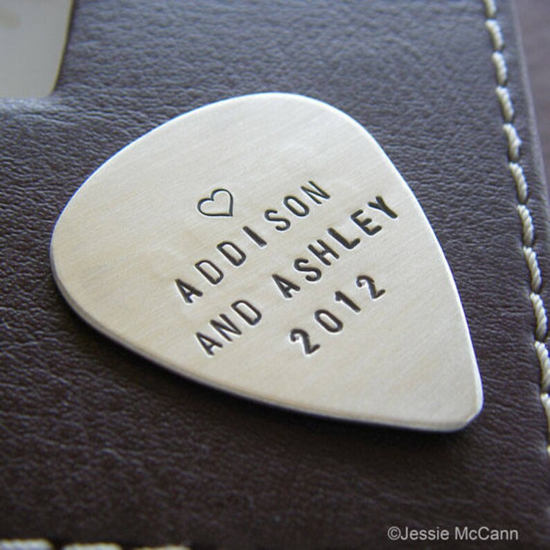 Custom Guitar Pick Personalized Hand Stamped Sterling Silver Pick Heavy Guage with Double-Side Stamping Makes a Great Gift image 5