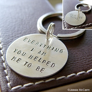 Personalized Sterling Silver Keychain - Hand Stamped with Your Special Message - Optional Double-Sided