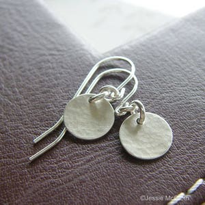 Everyday Silver Earrings Hammered Hand-Textured Sterling Silver Tiny Circle Earrings image 2