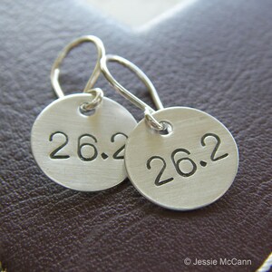 26.2 Marathon Earrings Hand Stamped Sterling Silver Running Charm Earrings Marathon Runners Jewelry image 2