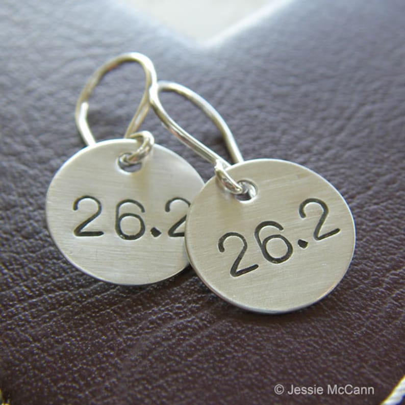 26.2 Marathon Earrings Hand Stamped Sterling Silver Running Charm Earrings Marathon Runners Jewelry image 2