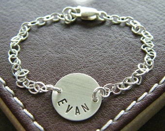 Personalized Name Bracelet - Custom Hand Stamped Sterling Silver Charm Jewelry - 1/2" Charms with Optional Birthstone or Pearl