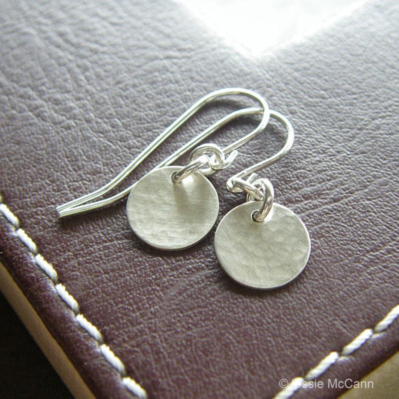 Everyday Silver Earrings Hammered Hand-Textured Sterling Silver Tiny Circle Earrings image 3