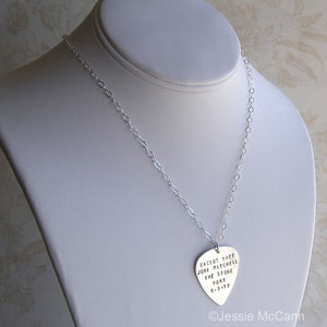 Personalized Guitar Pick Necklace Hand Stamped Sterling Silver Custom Necklace with Names, Message or Lyrics Double-Side Stamping image 3