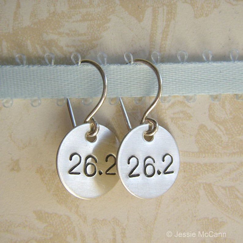 26.2 Marathon Earrings Hand Stamped Sterling Silver Running Charm Earrings Marathon Runners Jewelry image 3