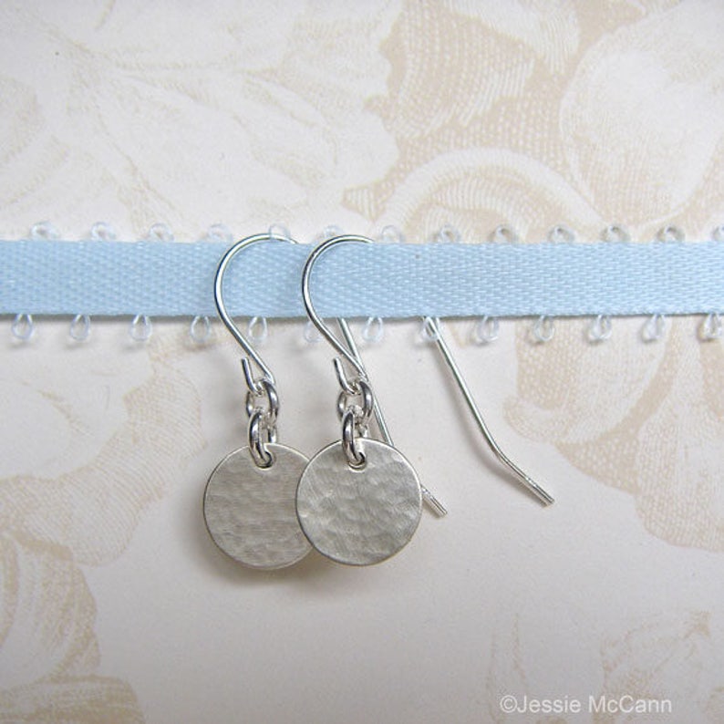 Everyday Silver Earrings Hammered Hand-Textured Sterling Silver Tiny Circle Earrings image 4