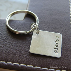 Custom Keychain Personalized Hand Stamped Sterling Silver 3/4 Square Key Chain Makes a Great Gift image 3