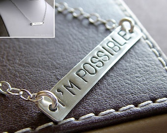 Personalized Silver Bar Necklace - Hand Stamped Sterling Silver - Custom Charm Jewelry - 1.5" Connect Bar Necklace (Double-Side Stamping)