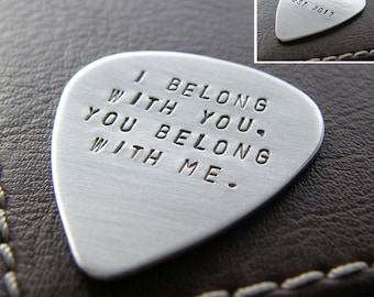 Guitar Pick Personalized with Your Message - Hand Stamped Sterling Silver - Heavy Guage with Double-Side Stamping - Makes a Great Gift!