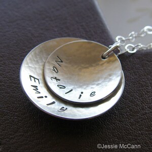 Personalized Domed Charm Necklace - Hand Stamped Sterling Silver - Two Layered Pendant Necklace with Optional Birthstone Drops or Pearls