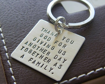 Custom Keychain Personalized with Your Message - Hand Stamped Sterling Silver - 1" Square Key Chain - Makes a Great Gift!