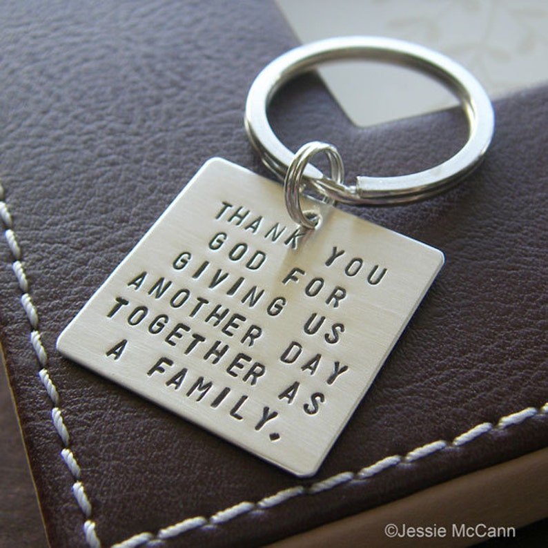 Custom Keychain Personalized with Your Message Hand Stamped Sterling Silver 1 Square Key Chain Makes a Great Gift image 1