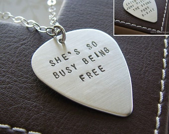 Personalized Guitar Pick Necklace - Hand Stamped Sterling Silver - Custom Necklace with Names, Message or Lyrics (Double-Side Stamping)