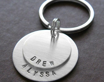 Custom Keychain - Personalized Hand Stamped Sterling Silver - Two Layered Key Chain - Makes a Great Gift!