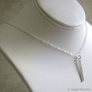 Longitude Latitude Silver Bar Necklace - Personalized GPS Coordinates - Hand Stamped Sterling Silver - Optional Birthstone or Pearl