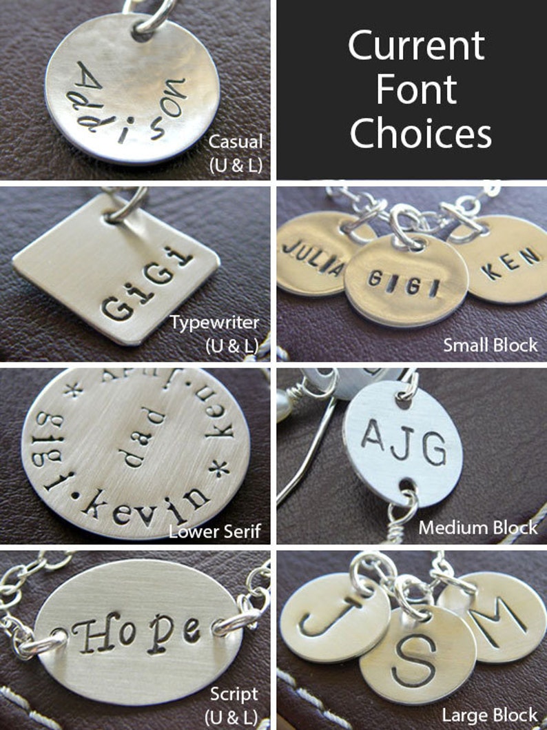 Personalized Name Bracelet Custom Hand Stamped Sterling Silver Charm Jewelry 1/2 Charms with Optional Birthstone or Pearl image 4