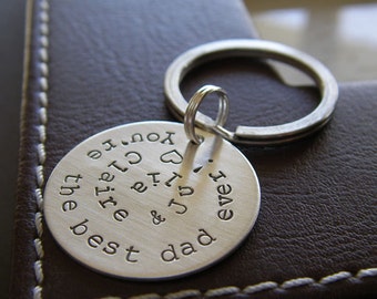 Custom Spiral Keychain - Personalized Hand Stamped Sterling Silver Key Chain - 1 Inch Round Silver - Great Gift for Mom or Dad!