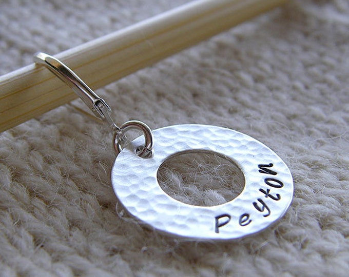 Personalized Knitting / Crochet Stitch Markers - Hand Stamped Sterling Silver - Locking 3/4" Washer Markers in 6 Styles - Knitters Gift