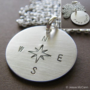 Personalized Silver Charm Necklace Hand Stamped Sterling Silver 3/4 Double-Side Stamping Charm Jewelry Optional Birthstone or Pearl image 1