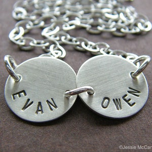 Personalized Silver Charm Necklace - Hand Stamped Sterling Silver Charm Jewelry - Connect Duo (Name)