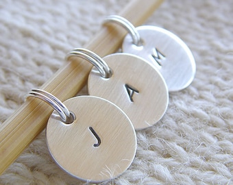 Personalized Knitting Stitch Markers, set of 3 Hand Stamped Stitch Markers, Removable Markers, 1/2" Disc Markers Gift Set for Mother's Day