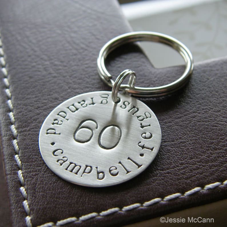 Custom Keychain Personalized with Your Message Hand Stamped Sterling Silver Key Chain Birthday or Anniversary Milestone A Great Gift image 1