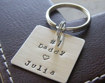 Custom Keychain - Personalized Hand Stamped Sterling Silver - 1" Square Key Chain - Makes a Great Gift!