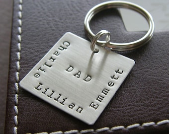 Custom Keychain - Personalized Hand Stamped Sterling Silver - 1" Square Key Chain - Makes a Great Gift!