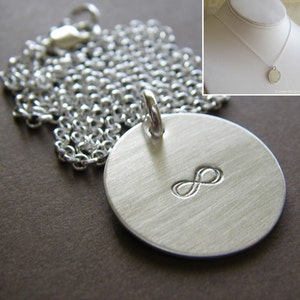 Personalized Silver Charm Necklace - Hand Stamped Sterling Silver - 3/4&quot; Charm with Double-Side Stamping - Optional Birthstone or Pearl
