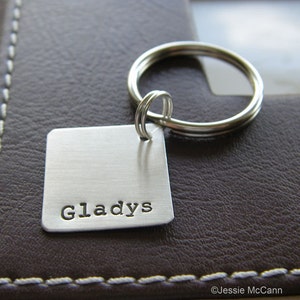 Custom Keychain Personalized Hand Stamped Sterling Silver 3/4 Square Key Chain Makes a Great Gift image 2