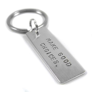 Longitude Latitude Silver Keychain Personalized with GPS Coordinates Hand Stamped Sterling Silver Wide Bar, Optional Double-Sided image 2