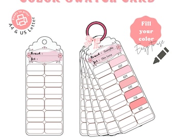 May include: Color swatch cards with a pink and white design. The cards have a pink ring and bow. The text on the cards reads "COLOR SWATCH CARD", "Brand: Guang Na", "Set: Skin tone", and "Fill your color Easy to use".
