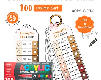 May include: A set of 100 acrylic brush markers with a swatch card. The swatch card displays various shades of brown and beige. The packaging includes the text "ACRYLIC BRUSH MARKER" and "100 COLORS/PCS".