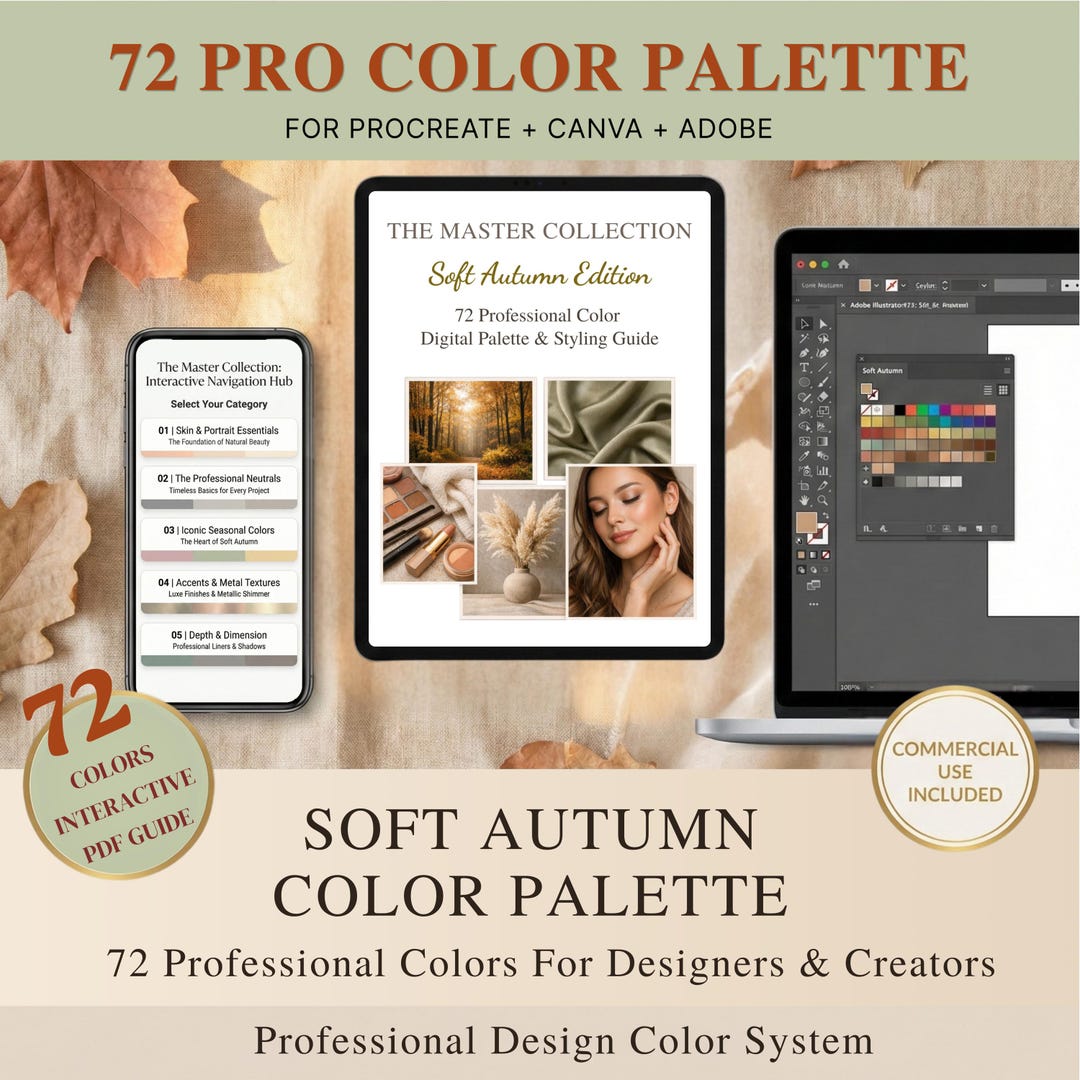 Soft Autumn 72 Color Palette | Procreate, Canva, Adobe Swatches ...
