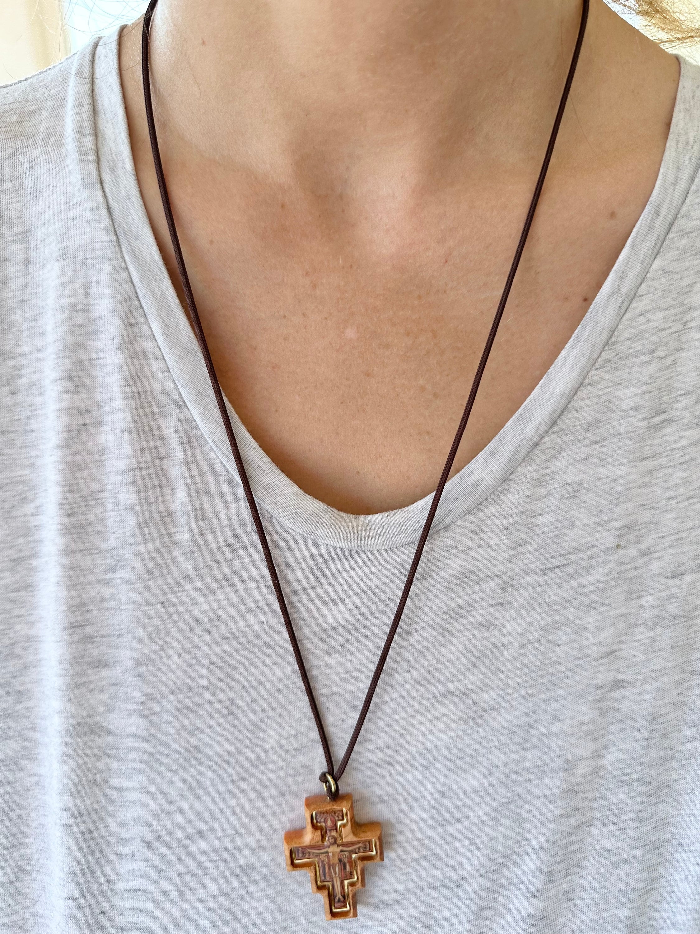 DO NOT DO 10coin pendant 美品 San Damiano Olive Wood Cross on Cord | Necklace 4cm (1.58in) Cross