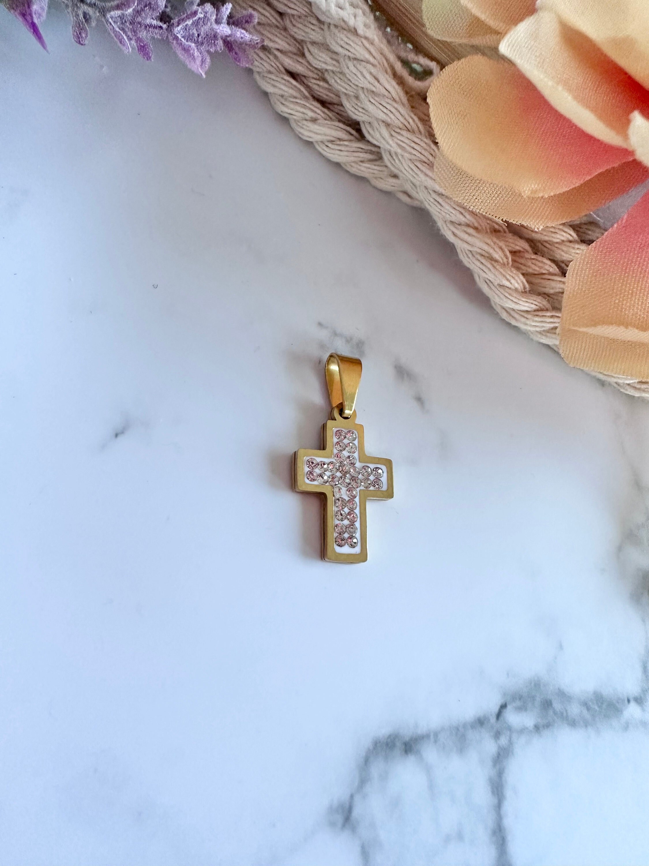 Miniature Gold Plated Christian Cross Pendant With Crystal Accents 1 Cm ...