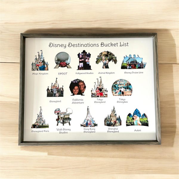 Bucket List - Destinations | Photo Frame | Icon Castle | Fan Gift | Wall Art | Orlando Anaheim Tokyo Paris Hong Kong Shanghai Hawaii Cruise