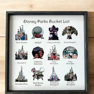 Bucket List - Parks | Photo Frame | Icon Castle | Fan Gift | Wall Art | Orlando Anaheim Tokyo Paris Hong Kong Shanghai