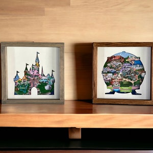 Marco con icono de mapa de parque / Anaheim California / Castillo / Rueda de la diversión / Regalo para fanáticos / Arte de pared