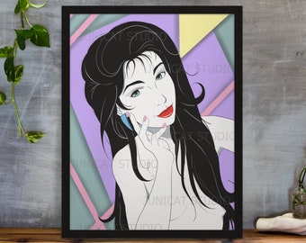 Dahlia, 9x12 Art Print, 1980's inspired,  Retro Woman, Patrick Nagel Inspired, Art Print, Illustration Print, 1980s, Wall Art, Unframed