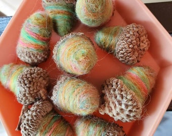 Rustic Needle Felted ACORNS - Rainbow - Bowl Filler Decorations