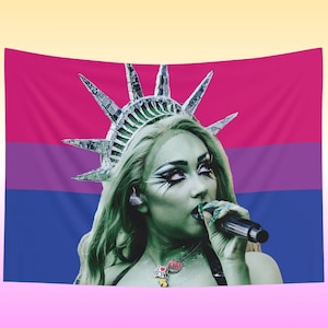 Sapphic Singer Bisexual Flag Tapestry | Gift for Girlfriend, Wall Hanging, Bisexual Pride Flag, Sapphic Art