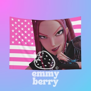 Mira Flag Tapestry | Kpop Demon Hunters, Huntrix, Kpop Girl Group, Gift for Girlfriend, Wall Hanging, Dorm Decor, Pink American Flag